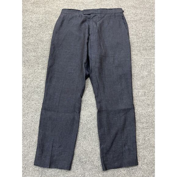Reiss Men Portofino Linen Trousers 36 Adjustable Waist Old Money Quiet Luxe Blue - Picture 1 of 15